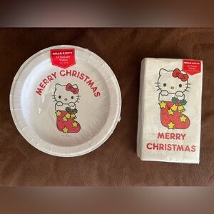 Hello Kitty Red and White Christmas Plate and Napkin Set